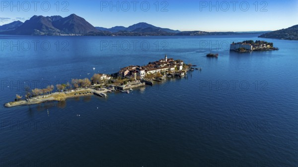 Aerial view of the Borromee islands on Lake Maggiore