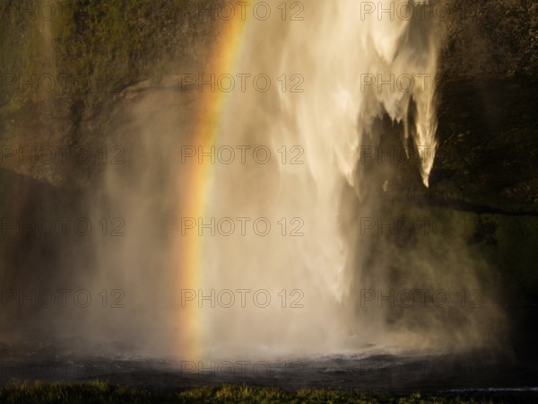 Rainbow at Seljalandsfoss waterfall, South Iceland, Iceland, Europe