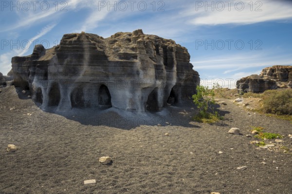 View on Stratified City (Antigua rofera de Teseguite), a natural tourist attraction on the Canary Island of Lanzarote, Spain, Europe