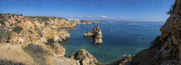 View on the coastline and cliffs of Lagos in Portugal, Praia do Pinhao area