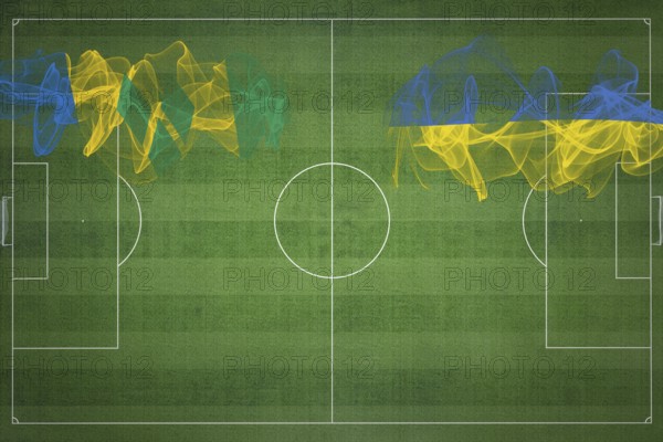 Saint Vincent and the Grenadines vs Ukraine Soccer Match, national colors, national flags, soccer field, football game, Competition concept, Copy space