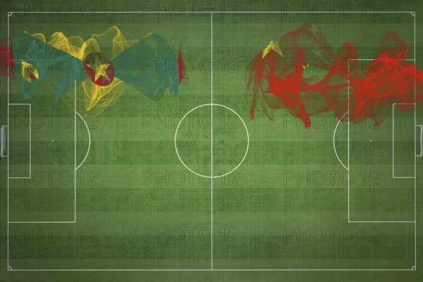 Grenada vs China Soccer Match, national colors, national flags, soccer field, football game, Competition concept, Copy space