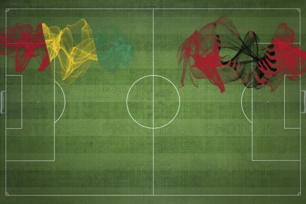 Guinea vs Albania Soccer Match, national colors, national flags, soccer field, football game, Competition concept, Copy space