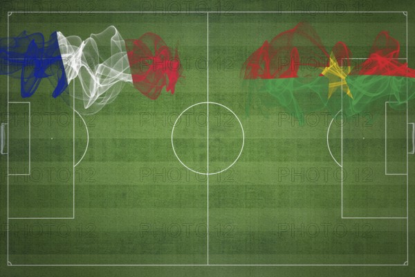 France vs Burkina Faso Soccer Match, national colors, national flags, soccer field, football game, Competition concept, Copy space