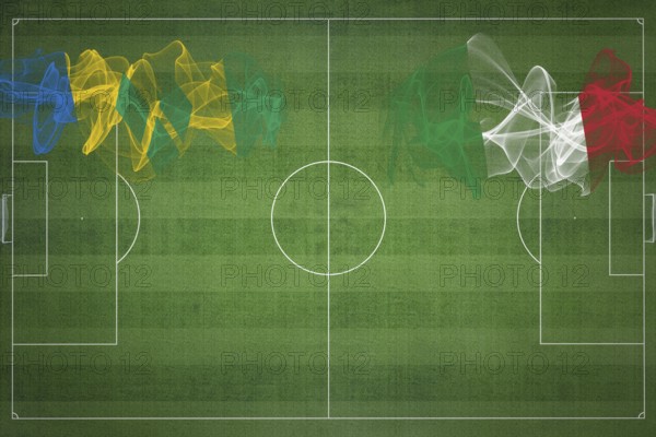 Saint Vincent and the Grenadines vs Italy Soccer Match, national colors, national flags, soccer field, football game, Competition concept, Copy space
