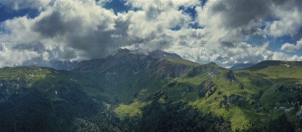 Aerial panorama view of Oshten mount at summer, Adygea, Caucasus Mountains, Russia, Europe