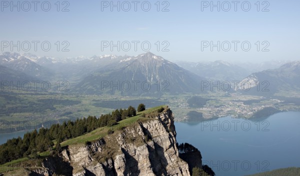 Panorama of Lake Thun and the Bernese Alps, Lookount Niederhorn, Switzerland Switzerland
