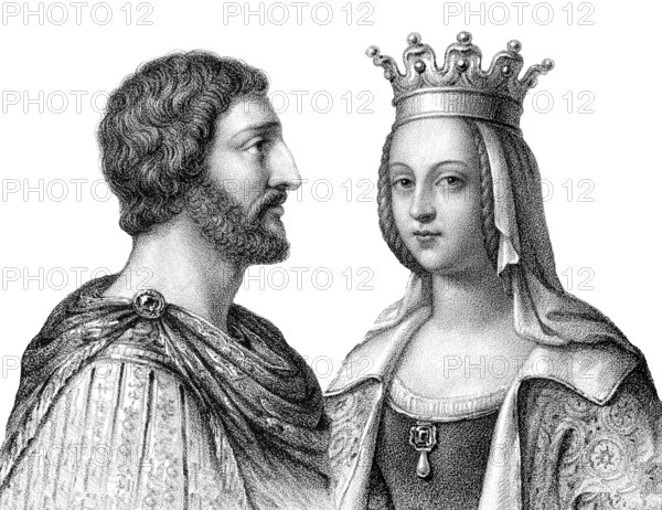 Charlemagne, Charles the Great or Carolus Magnus, 747-814, King of the Franks and Emperor of the Romans, and his wife Hildegarde de Vintzgau or Hildegard, 758-783