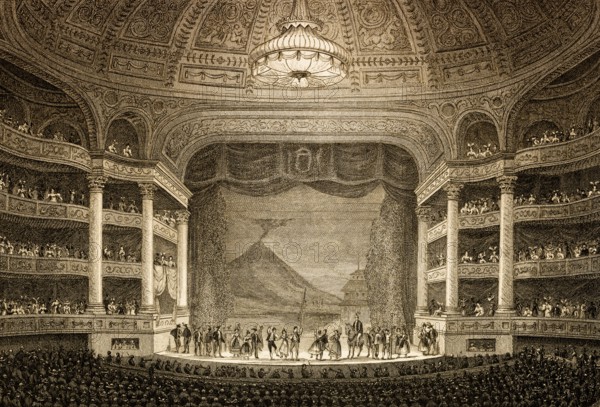 The Paris Opera, Paris, antique steel engraved print, 1831