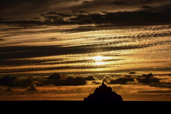 Panoramic view of famous historic Le Mont Saint-Michel tidal island Normandy northern France