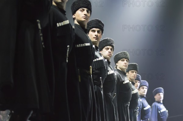 Belarus, Gomel, February 27, 2018. Concert hall. Speech of the national Georgian ballet Sukhishvili.Georgian dancers performing a dance, Europe