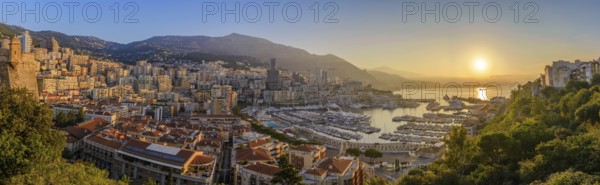 Monaco Ville Harbour sunrise panorama city skyline, Monte Carlo, Monaco, Europe