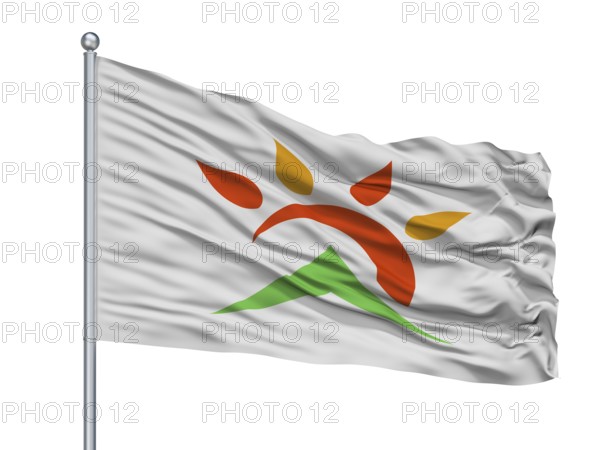 Asago City Flag On Flagpole, Country Japan, Hyogo Prefecture, Isolated On White Background