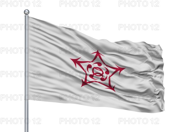 Kaizuka City Flag On Flagpole, Country Japan, Osaka Prefecture, Isolated On White Background