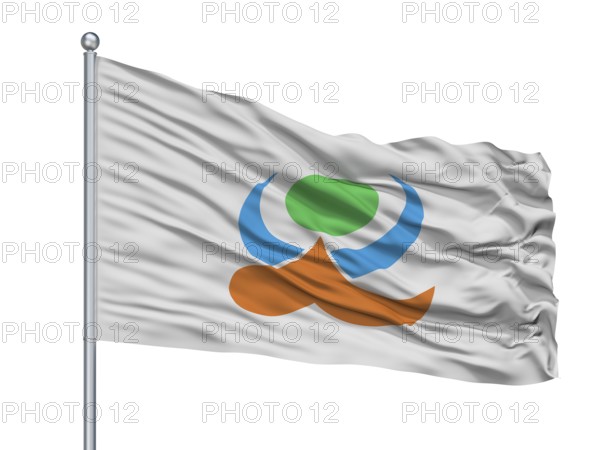 Kami City Flag On Flagpole, Country Japan, Kumamoto Prefecture, Isolated On White Background