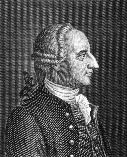 Abraham Gotthelf Kastner (1819-1800) on engraving from 1859. German mathematician and epigrammatist. Engraved by unknown artist and published in Meyers Konversations-Lexikon, Germany, 1859, Europe