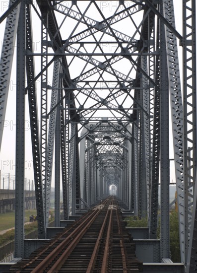 Remains of the old iron truss bridge across the Gaoping River in Taiwan