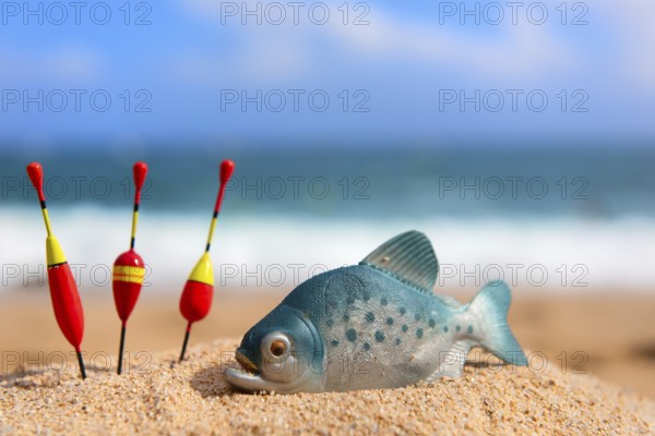 Fish floats and artificial fish at the beach