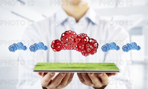Mechanisms as symbol of wireless connection and interaction presented on white office background