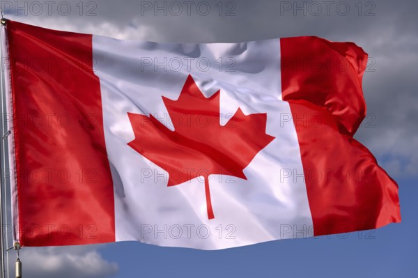 Close-up of the national flag of Canada fluttering in the wind, wave pattern