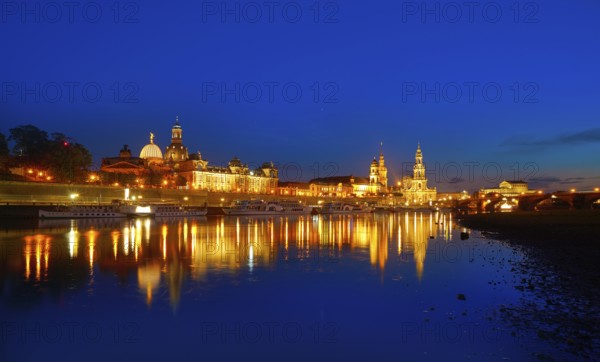Dresden sunset skyline reflecion in Elbe river in Saxony of Germany