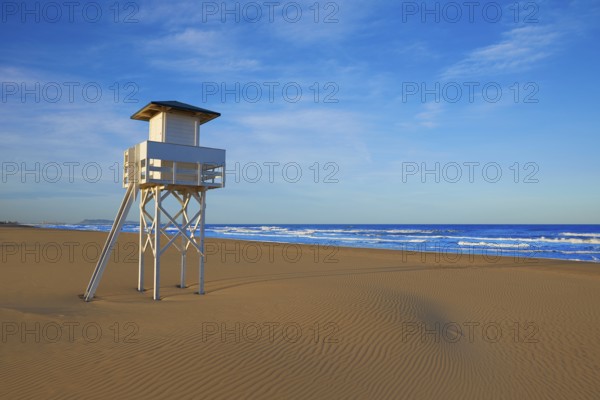 Gandia beach in Valencia of Mediterranean Spain baywatch tower