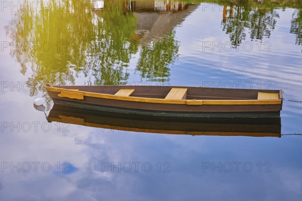 Wooden Boat on the River Plavinas, Latvia, Europe