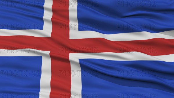 Closeup Iceland Flag, Waving in the Wind, High Resolution