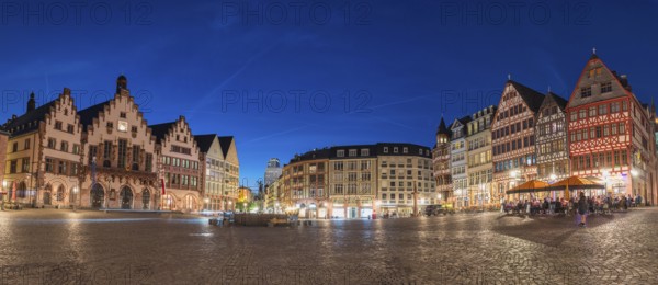 Frankfurt Germany, night panorama city skyline at Romer old town square
