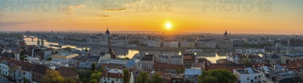 Budapest Hungary, sunrise panorama city skyline at Hungarian Parliament and Danube River