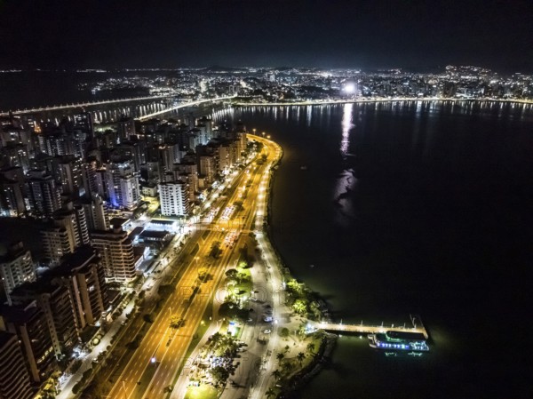 Florianopolis in Santa Catarina. Night aerial image