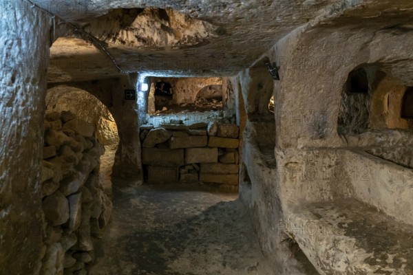 Rabat, Malta, 22 December, 2023: detail view of the catacombs of St. Paul in the historic city center of Rabat, Europe