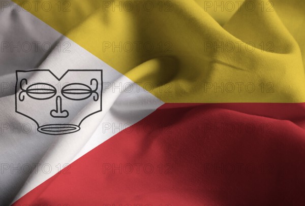 Closeup of Ruffled Marquesas Islands Flag, Marquesas Islands Flag Blowing in Wind