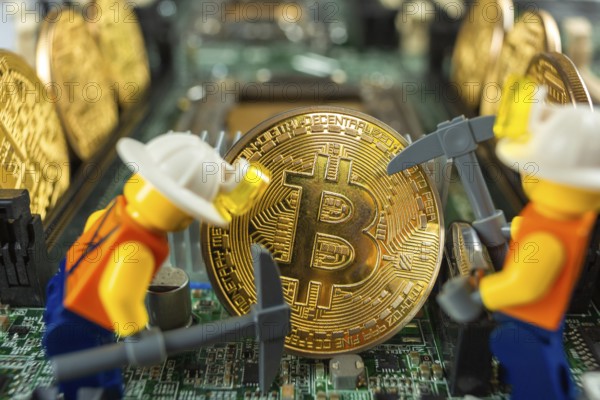 Asic farm mining for shiny golden bitcoin cryptocurrency