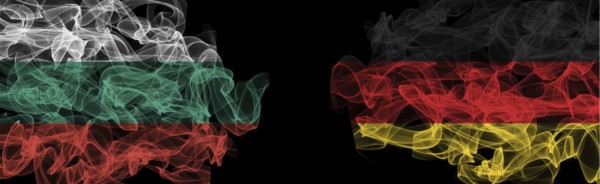 Flags of Bulgaria and Germany on Black background, Bulgaria vs Germany Smoke Flags