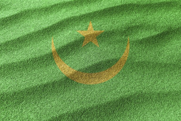 Mauritania sand flag, national flag sand background
