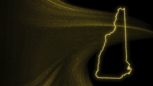 Map of New Hampshire, Gold glitter map on dark background