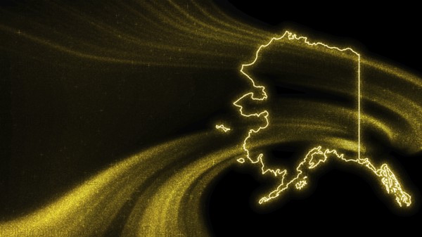 Map of Alaska, Gold glitter map on dark background