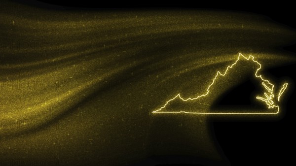 Map of Virginia, Gold glitter map on dark background