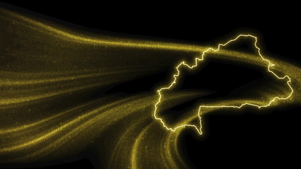 Map of Burkina Faso, Gold glitter map on dark background