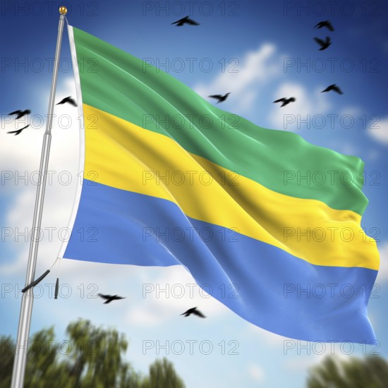 Flag of Gabon, This is a computer generated and 3d rendered image