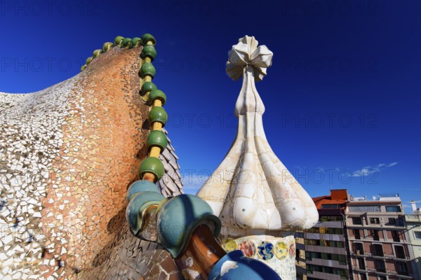 Dragon roof of Casa Batlló Terrace in Barcelona, Spain, Europe