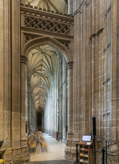 Canterbury, United Kingdom, 10 September, 2022: view of the side nave inside the historic Canterbuy Cathedral, Europe