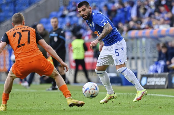 POZNAN, POLAND - FEBRUARY 19, 2023: Football match Polish PKO Ekstraklasa between Lech Poznan vs KGHM Zaglebie Lubin 1:2. In action Pedro Rebocho.