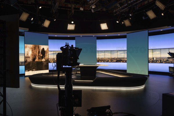 Schaerbeek, Brussels Capital Region, Belgium, 03 26 2022, Main studio of the daily news of the Flemish Broadcasting Company, Europe
