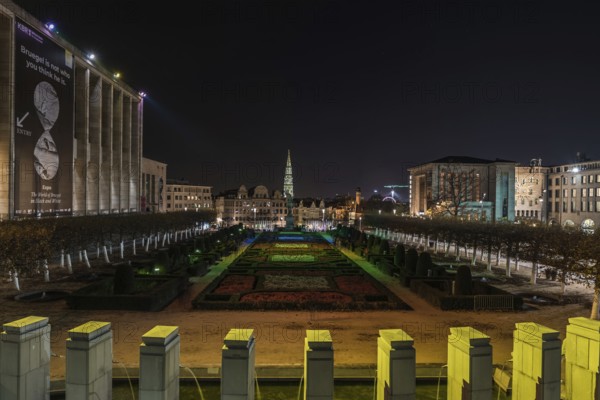 Brussels Old Town, Brussels Capital Region, Belgium, 11 30 2019 Cityscape over the Brussels skyline at Mont des Arts, Europe