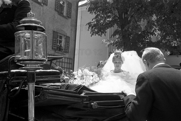 Princess Birgitta of Hohenzollern and Sweden marries Prince Johann Georg of Hohenzollern-Sigmaringen in Sigmaringen Church on May 30, 1961