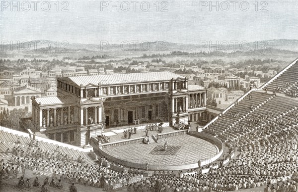 Reconstruction of the Theatre of Dionysus in ancient Athens, Greece, Europe