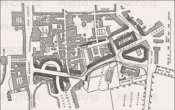 Planning the connection of the north and south sides of Edinburgh, Scotland, 19th century
