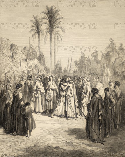 Meeting of Jacob and Esau, woodcut by Gustave Doré